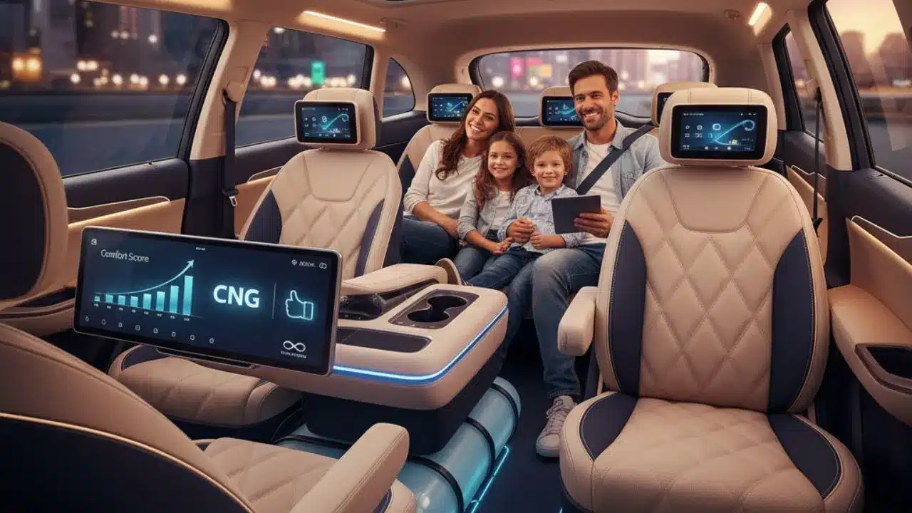 Which brands provide the most comfortable CNG 7-seater interiors?